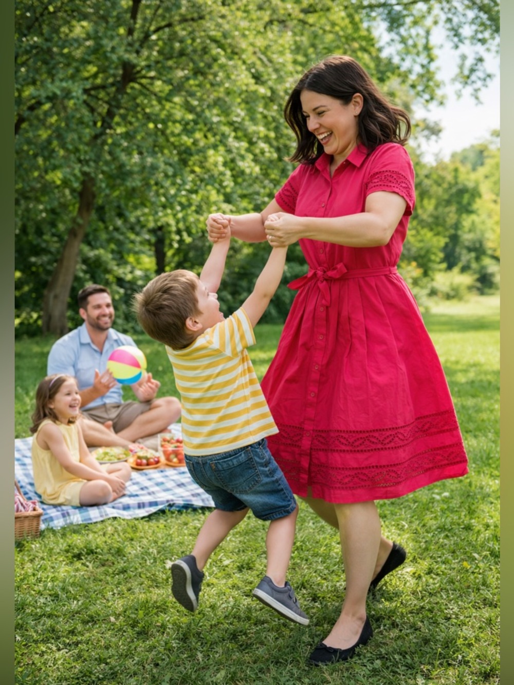 Talbots Dress Red Eyelet Lace Size 4 Shirtdress 100% Cotton Midi Classic
